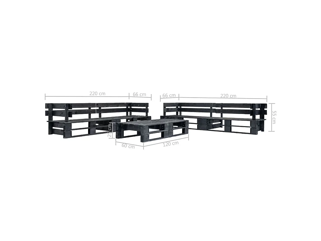 Canapés de jardin palette 6 pcs noir bois