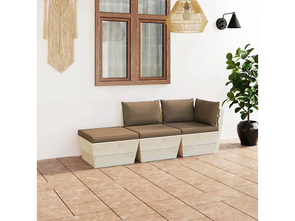 Salon de jardin palette 3 pcs avec coussins bois d'épicéa