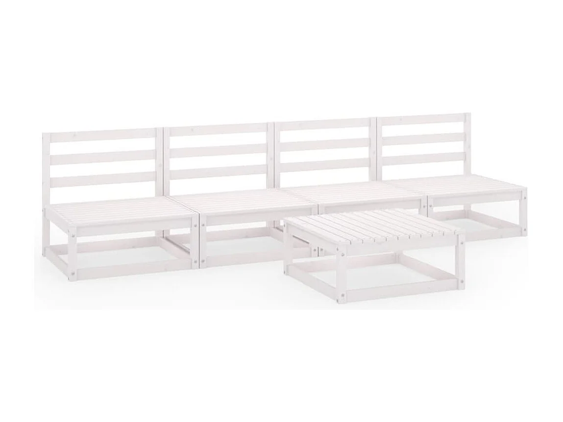 Salon de jardin 5 pcs Blanc Bois de pin massif