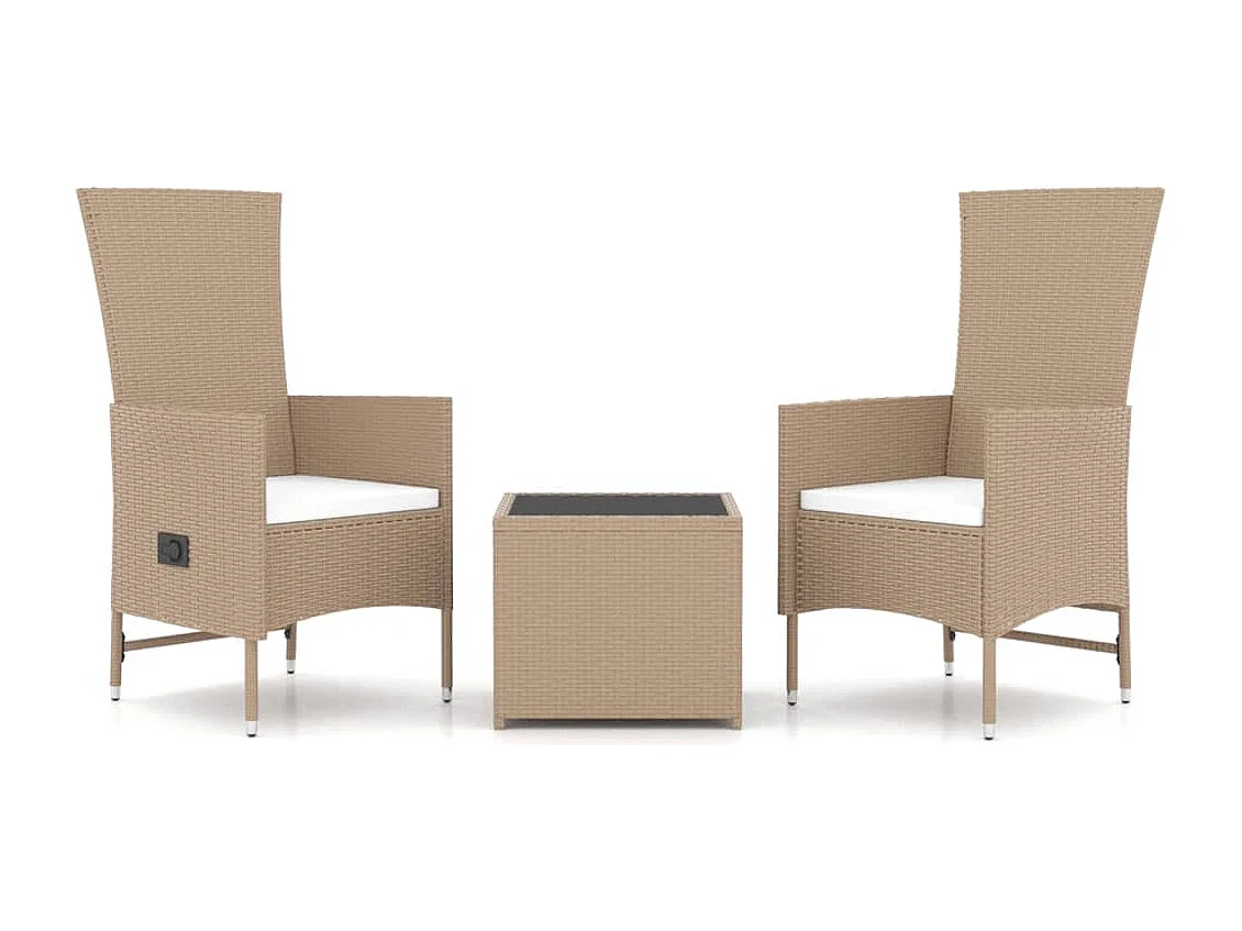 3-delige Loungeset poly rattan en staal beige
