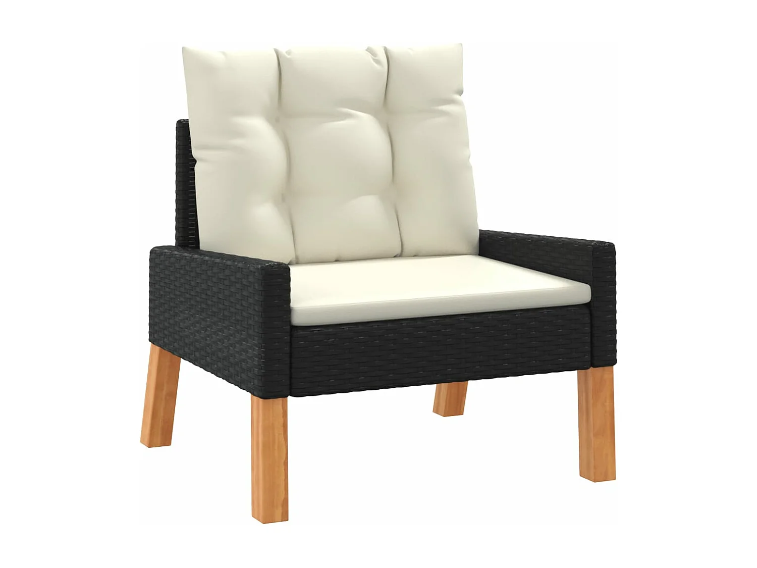 4-delige Loungeset met kussens poly rattan en massief hout