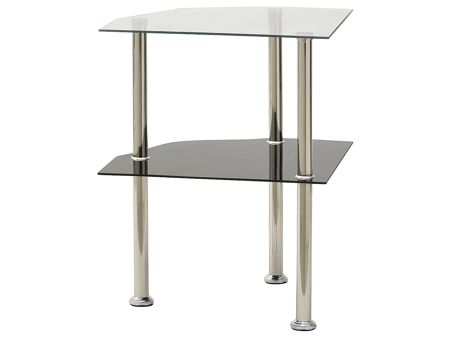 Mesa auxiliar 2 niveles vidrio transparente y negro 38x38x50 cm