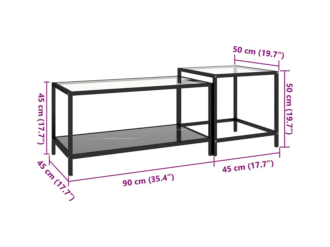 Tables à thé 2 pcs Verre trempé Noir
