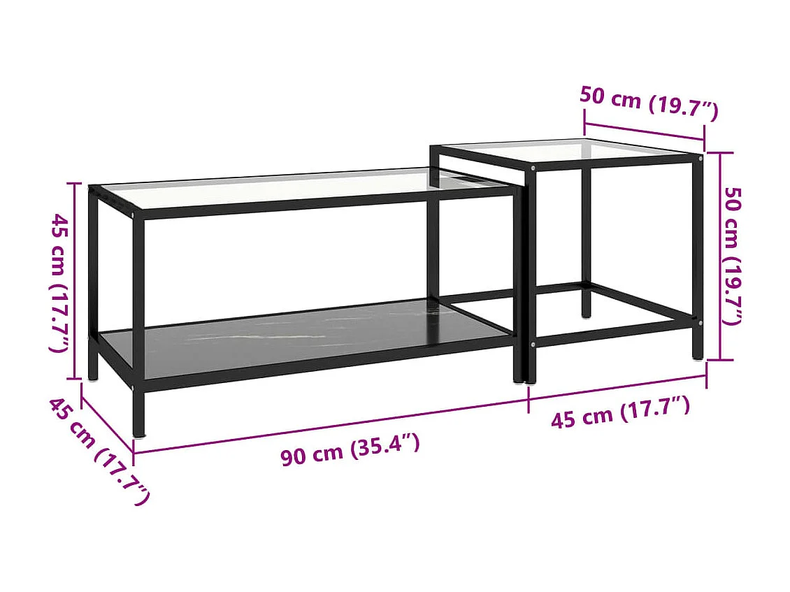 Tables à thé 2 pcs Verre trempé Noir