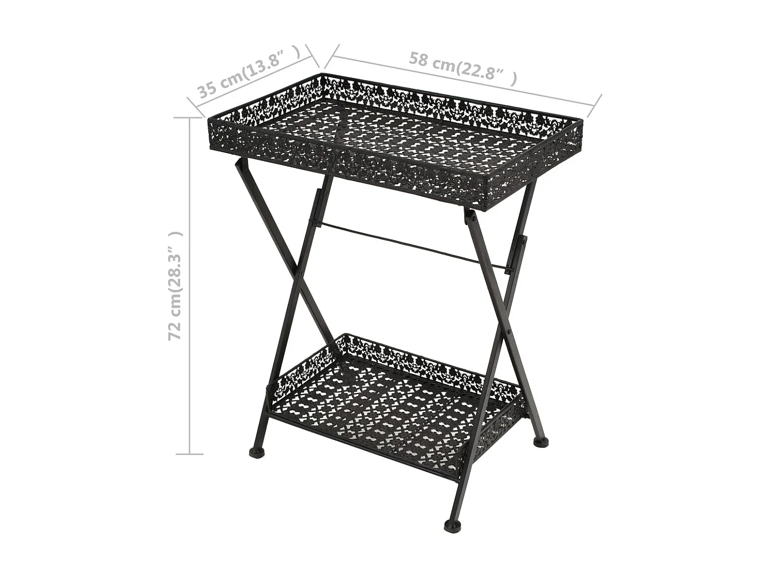 Table à thé pliante Style vintage Métal 58 x 35 x 72 cm Noir