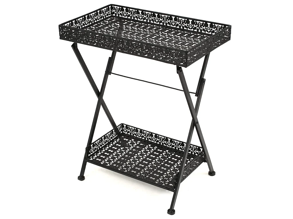 Tavolo da Tè Pieghevole Vintage Metallo 58x35x72 cm Nero