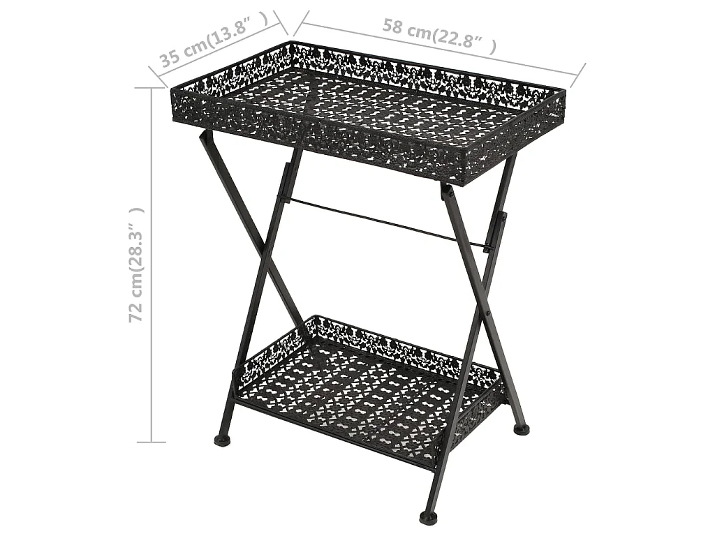 Tavolo da Tè Pieghevole Vintage Metallo 58x35x72 cm Nero