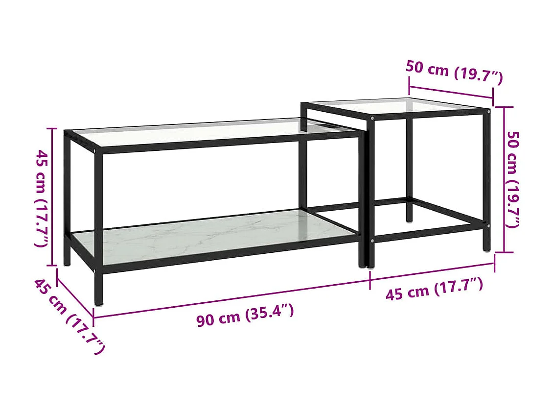 Mesas de centro 2 pcs vidro temperado branco