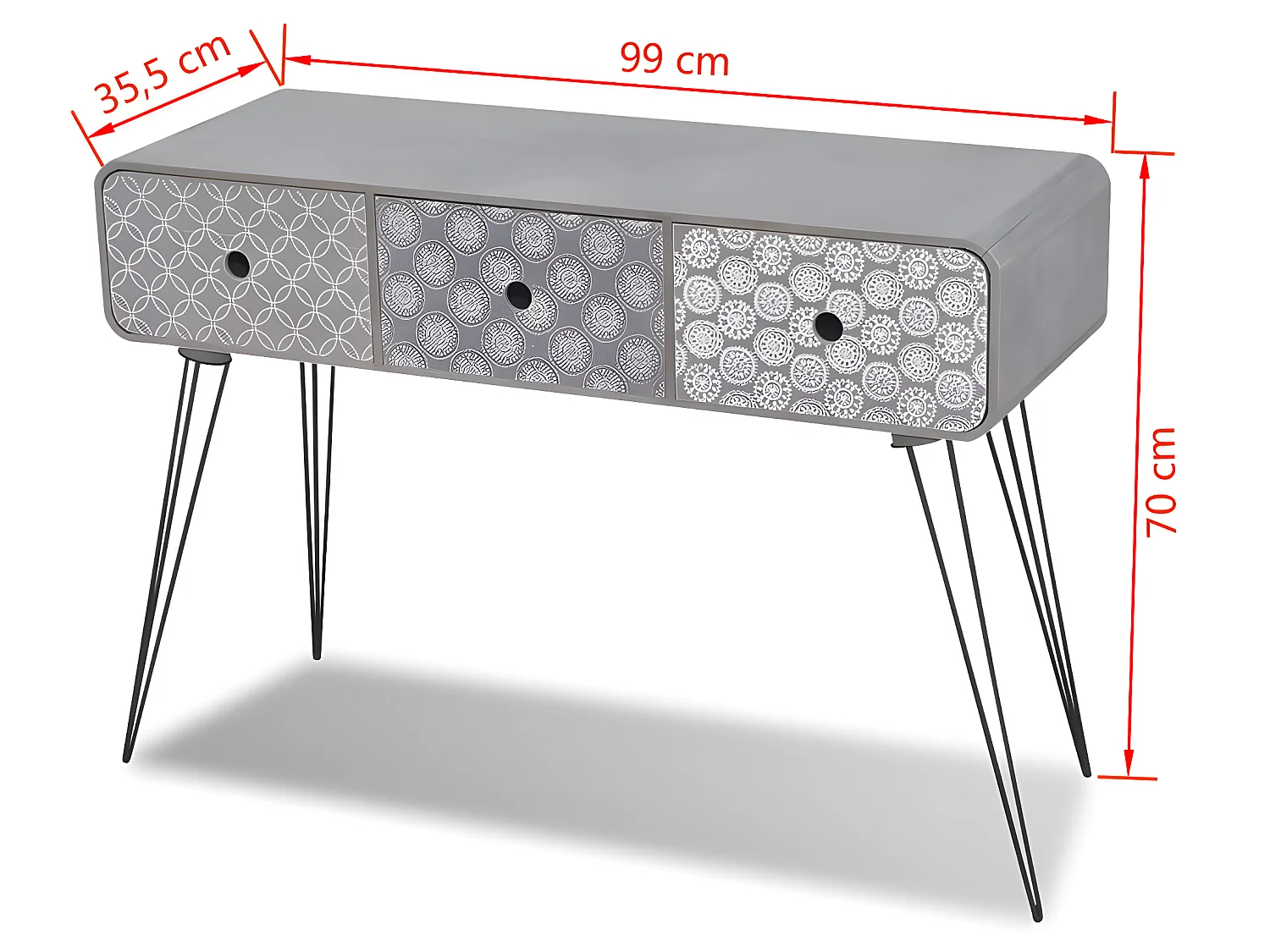 Table console avec 3 tiroirs Gris