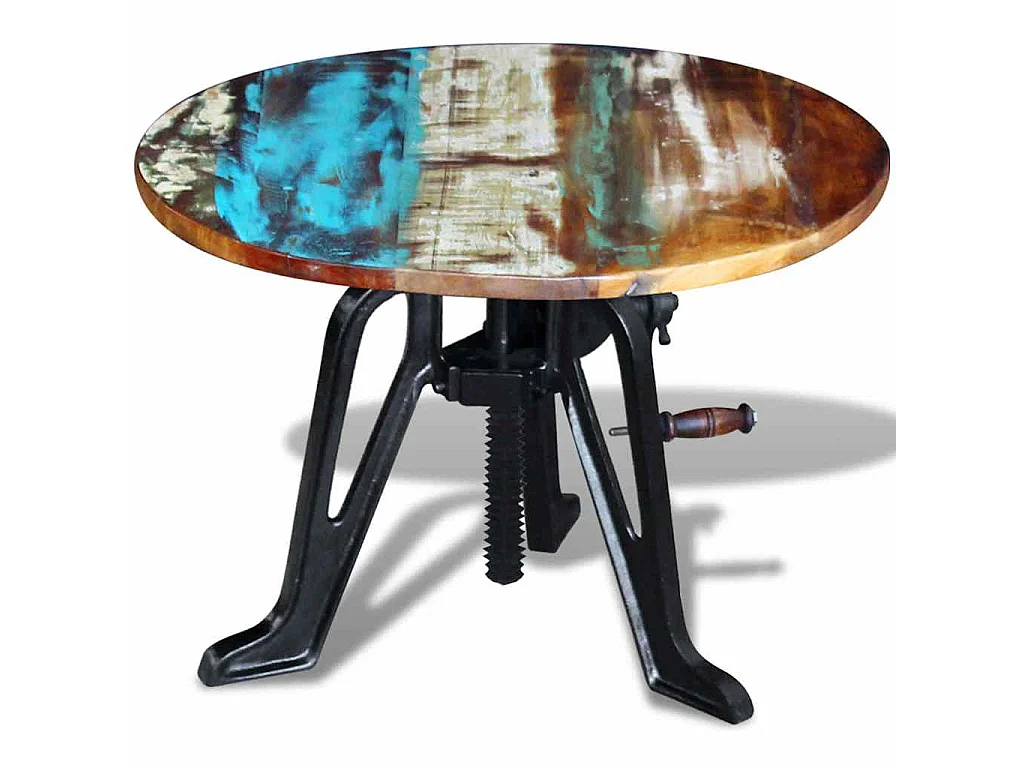 Table auxiliaire Bois de récupération massif Fonte 60x(42-63)cm