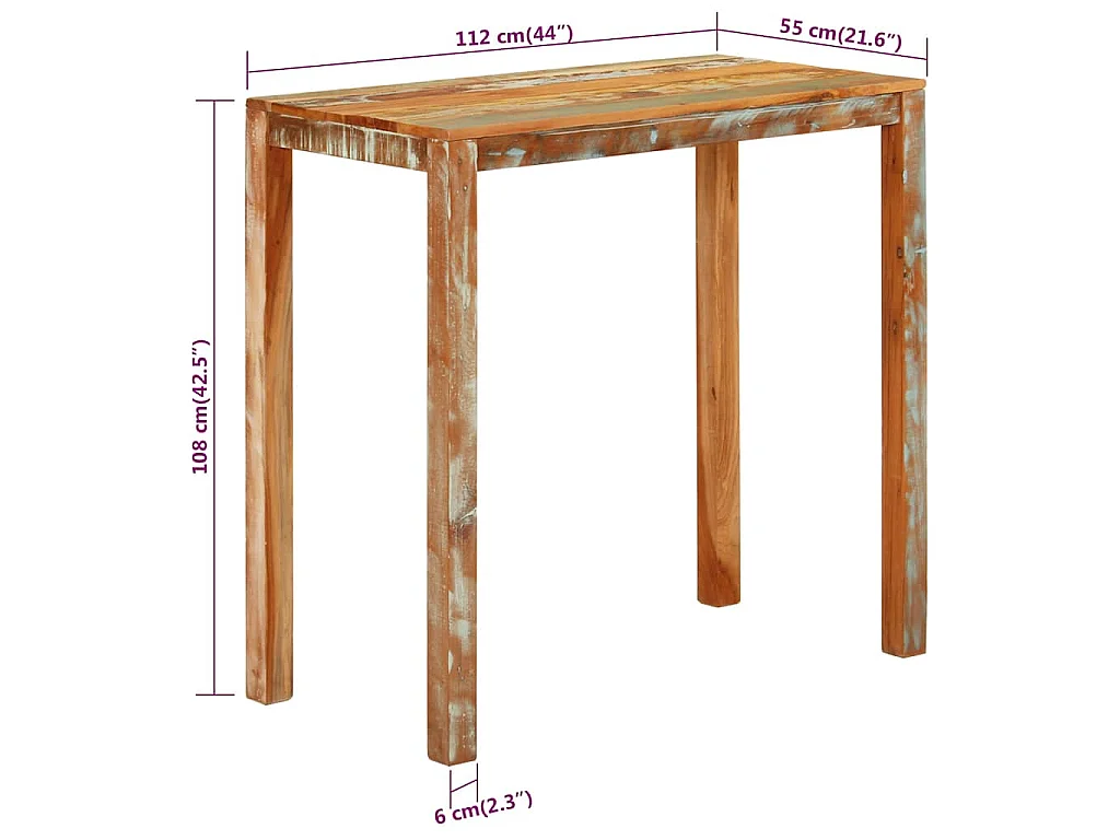 Tavolo da Bar 112x55x108 cm in Legno Massello di Recupero