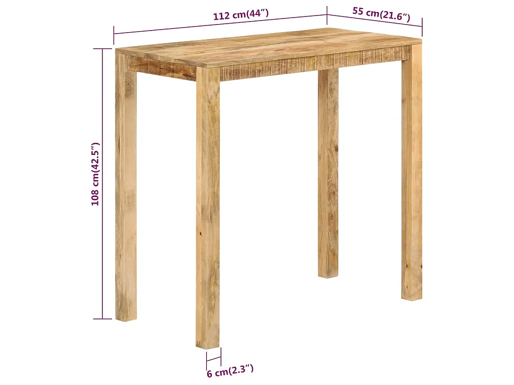 Bartisch 112x55x108 cm Massivholz Mango