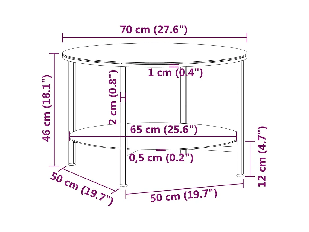 Table à thé Noir et transparent 70 cm Verre trempé