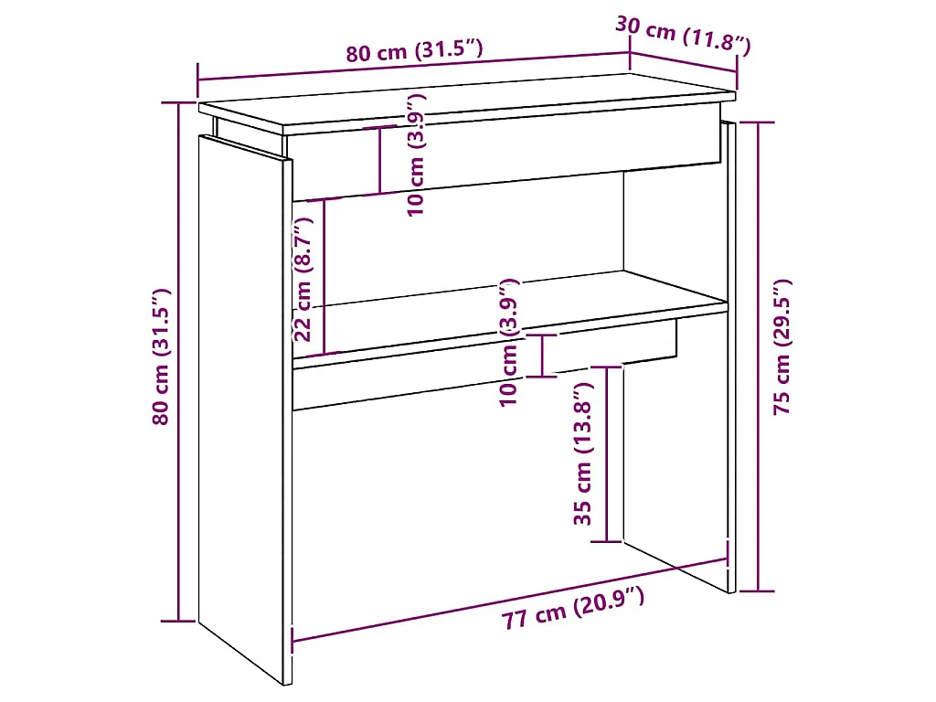 Table console Chêne fumé 80x30x80 cm Bois d'ingénierie