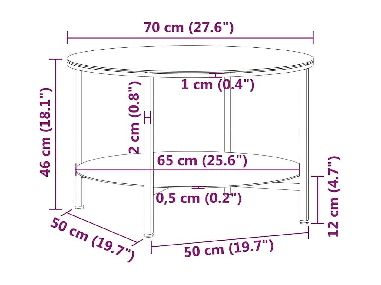 Salontafel 70 cm gehard glas zwart en transparant