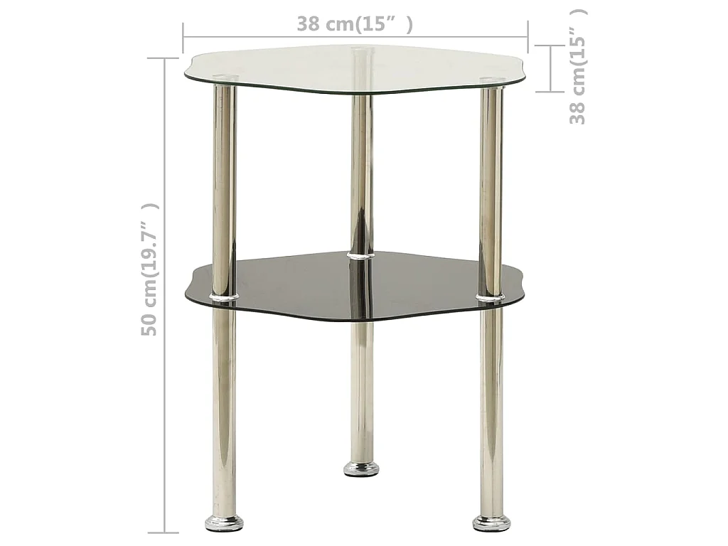 Mesa apoio 2 prateleiras 38x38x50cm vidro temp. transp./preto