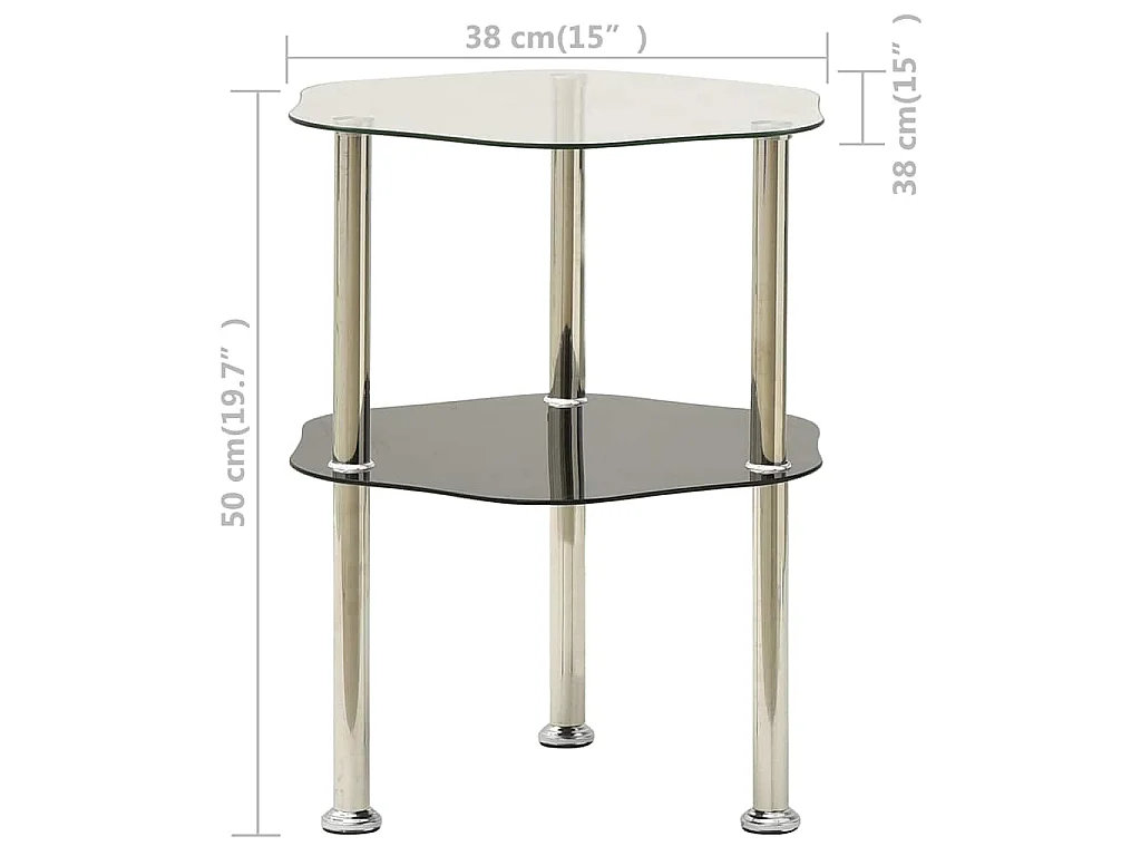 Mesa apoio 2 prateleiras 38x38x50cm vidro temp. transp./preto
