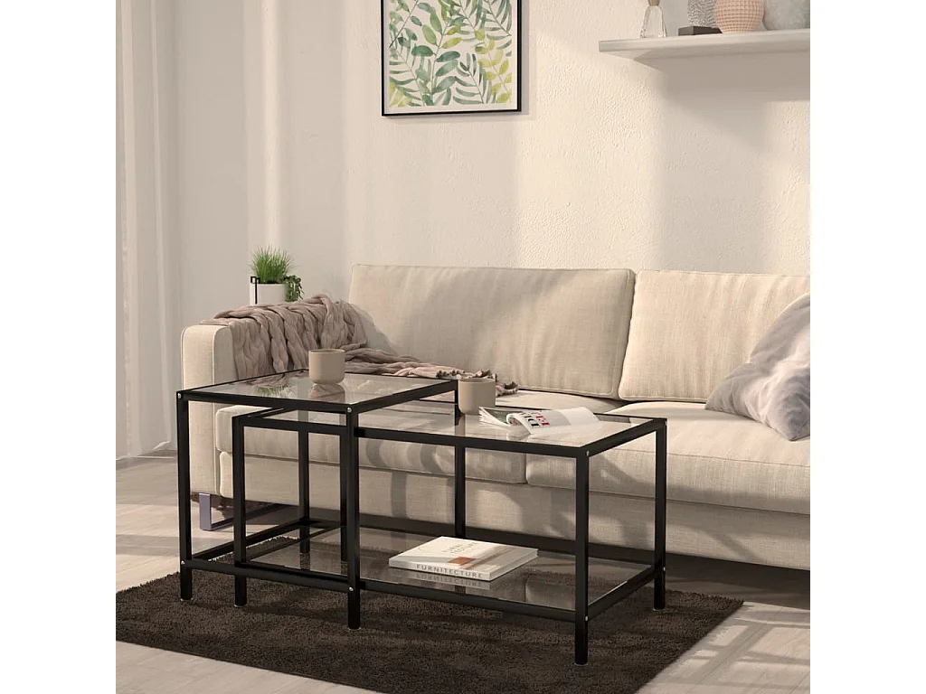 Mesita de centro 2 piezas vidrio templado transparente