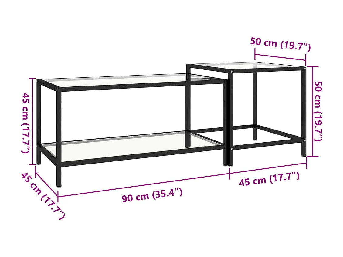 Tables à thé 2 pcs Verre trempé Transparent