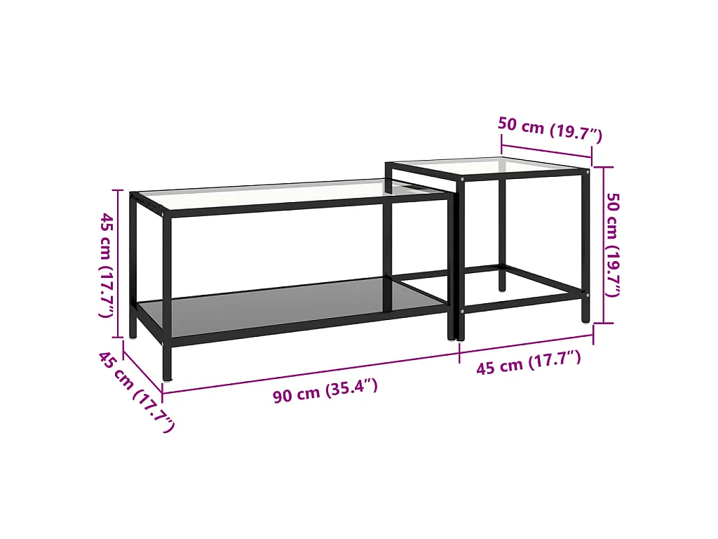 2-delige Salontafelset gehard glas zwart