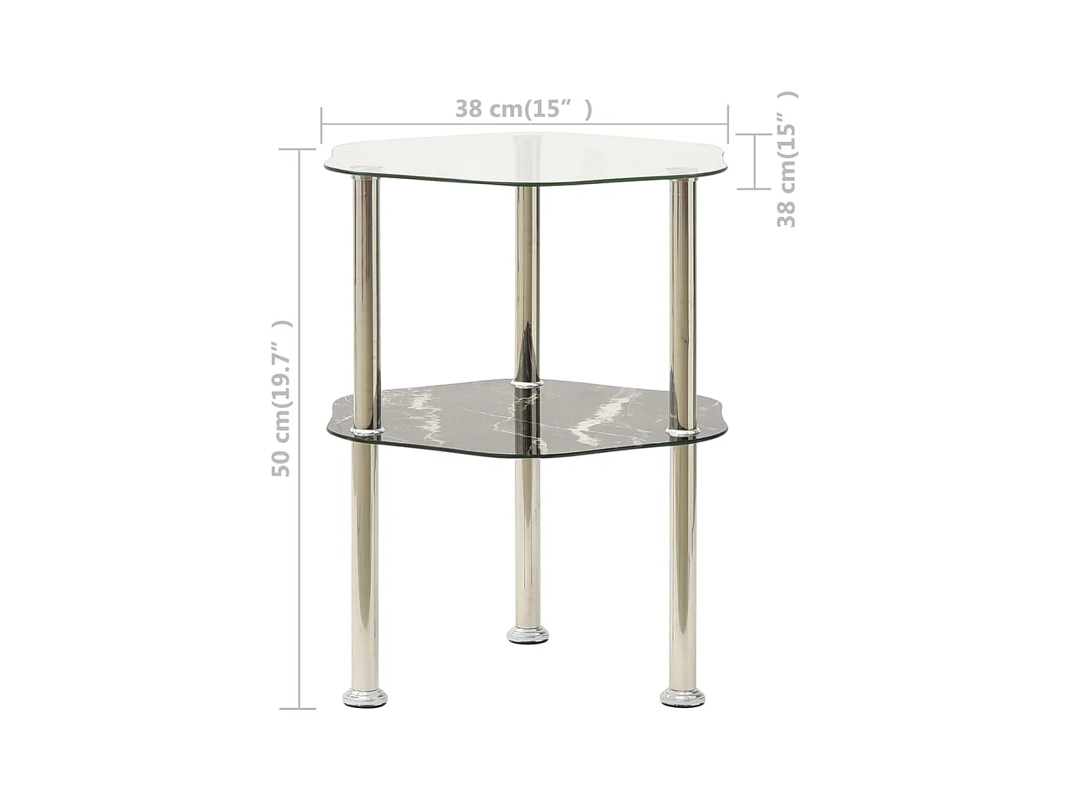 Table 2 niveaux Transparent et noir 38x38x50cm Verre trempé