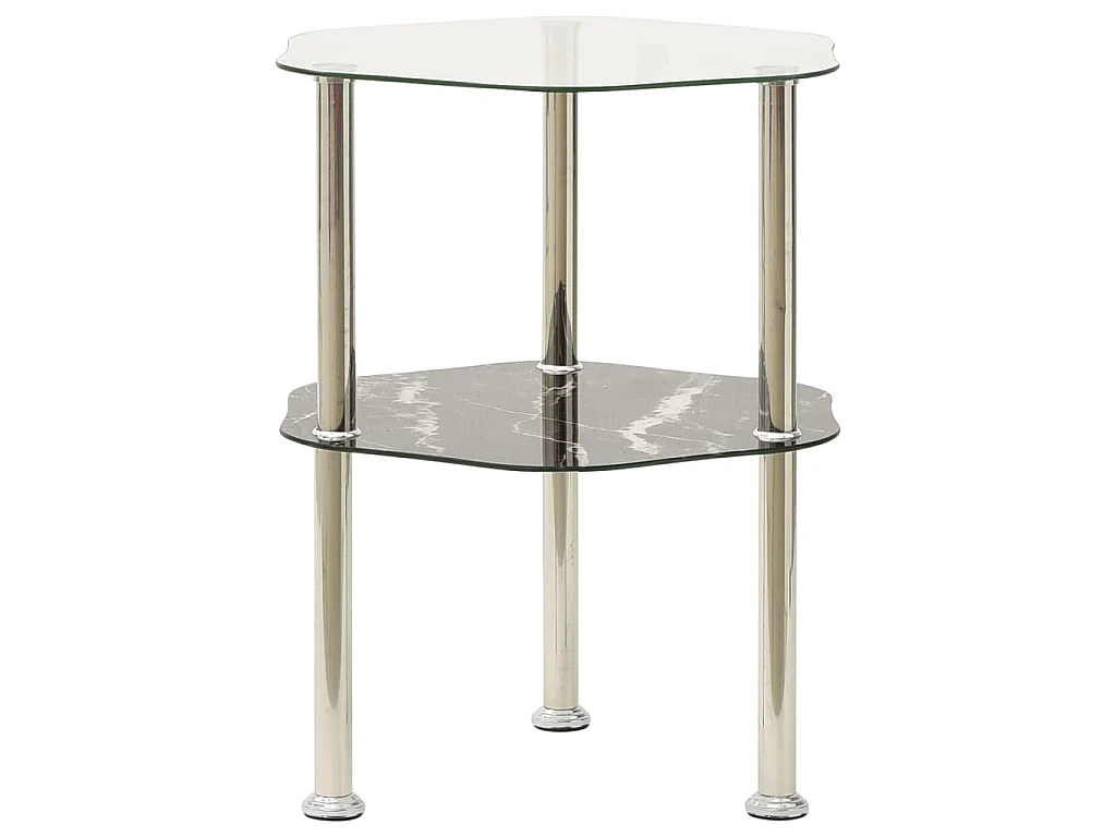 Table 2 niveaux Transparent et noir 38x38x50cm Verre trempé