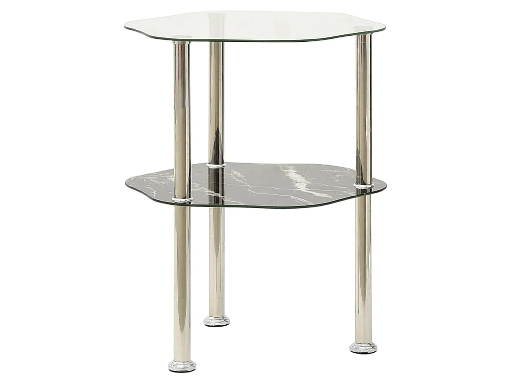 Table 2 niveaux Transparent et noir 38x38x50cm Verre trempé