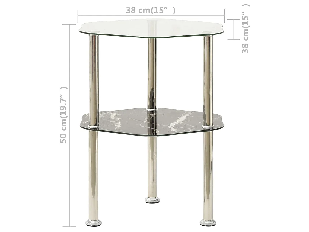 Table 2 niveaux Transparent et noir 38x38x50cm Verre trempé