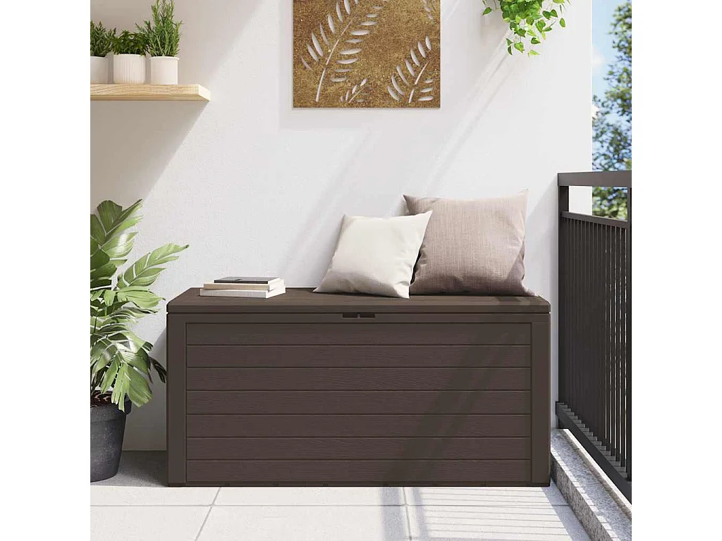 Caixa de arrumação para jardim 116x44x55 cm castanho