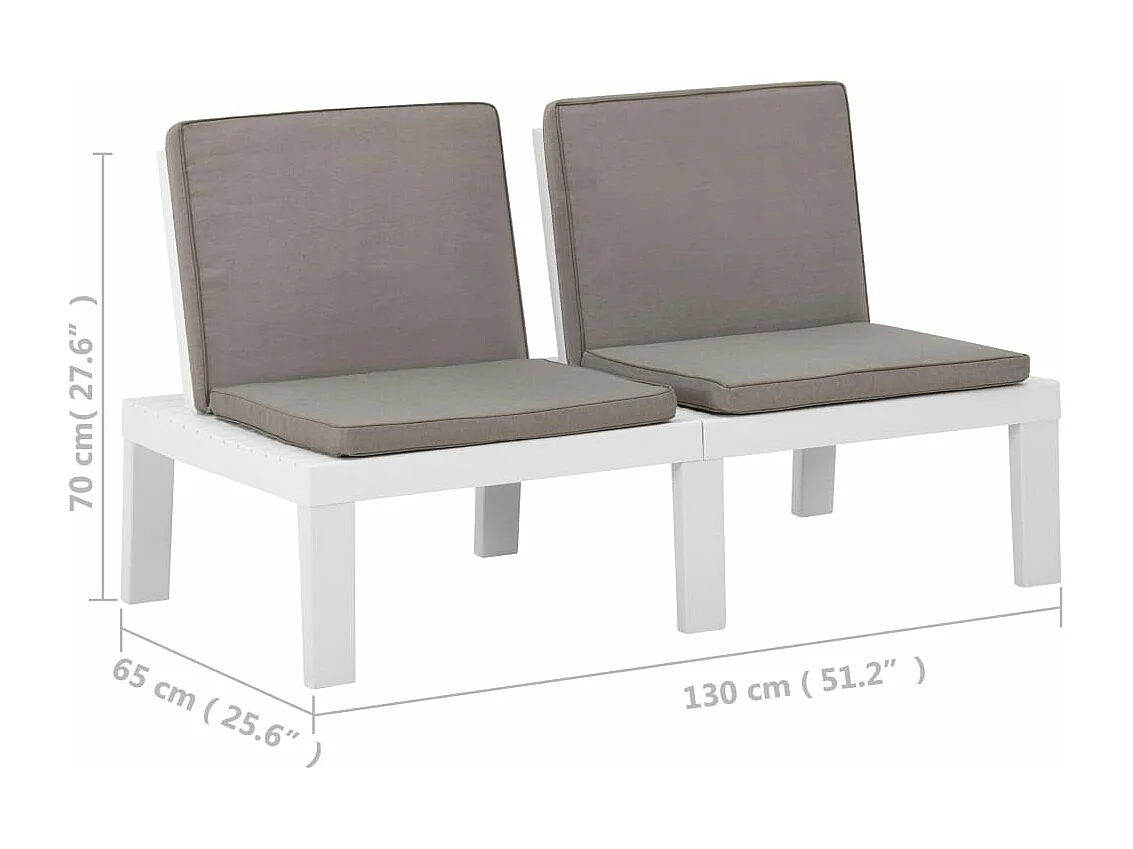 Banco lounge de jardim com almofadão plástico branco