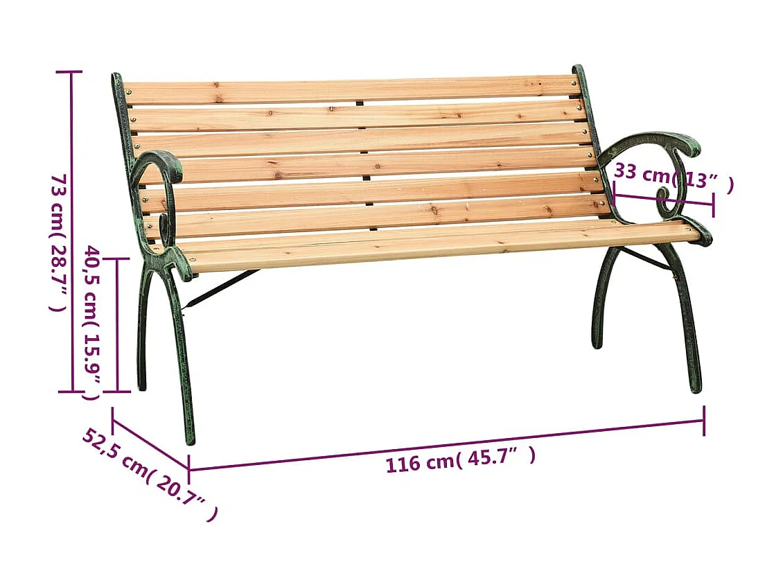 Panca da Giardino 116 cm in Ghisa e Legno Massello di Abete