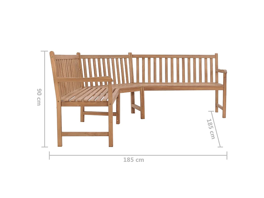 Banco de esquina de jardín madera maciza teca 185x185x90 cm