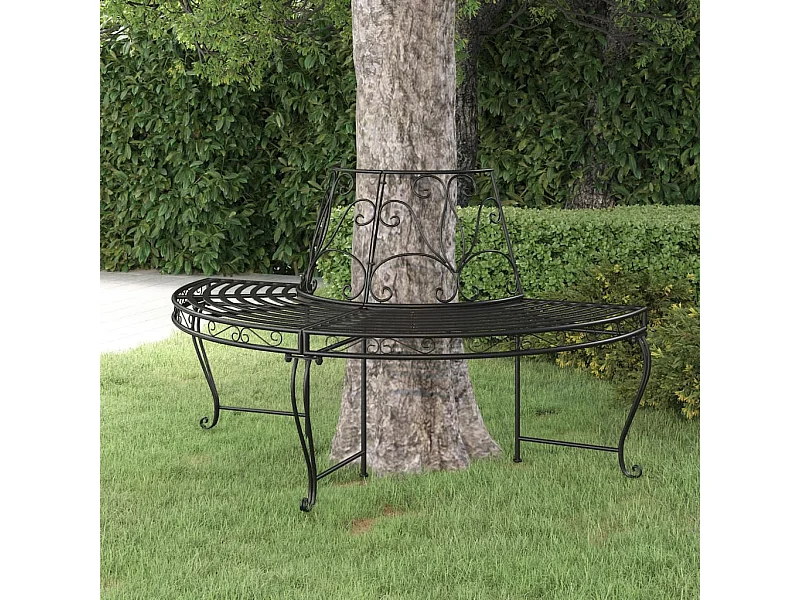 Panchina per Albero Semi Circolare Ø160 cm Nera in Acciaio