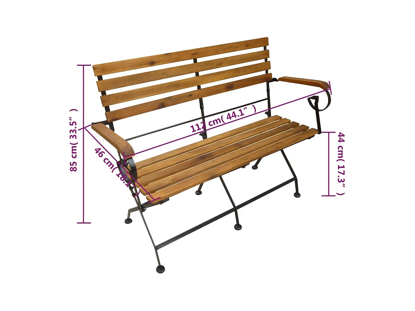 Banc pliable de jardin 112 cm Bois d'acacia solide