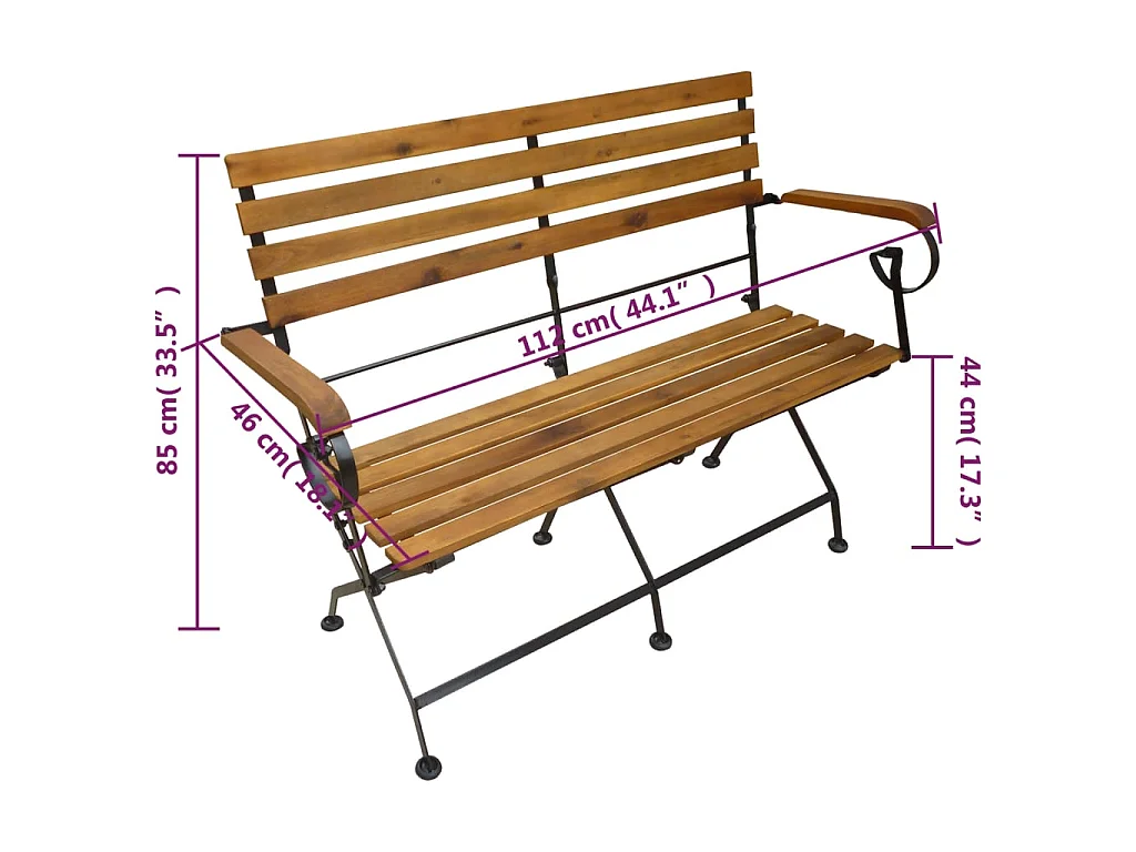 Banc pliable de jardin 112 cm Bois d'acacia solide