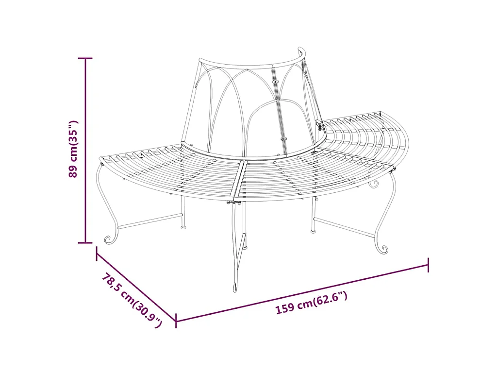 Baumbank Halbrund Ø159 cm Schwarz Stahl