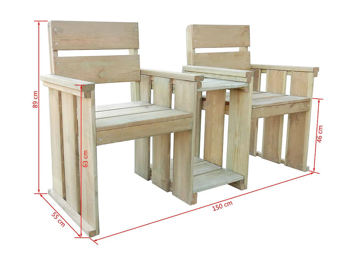 Banc de jardin à 2 places 150 cm Pinède imprégnée