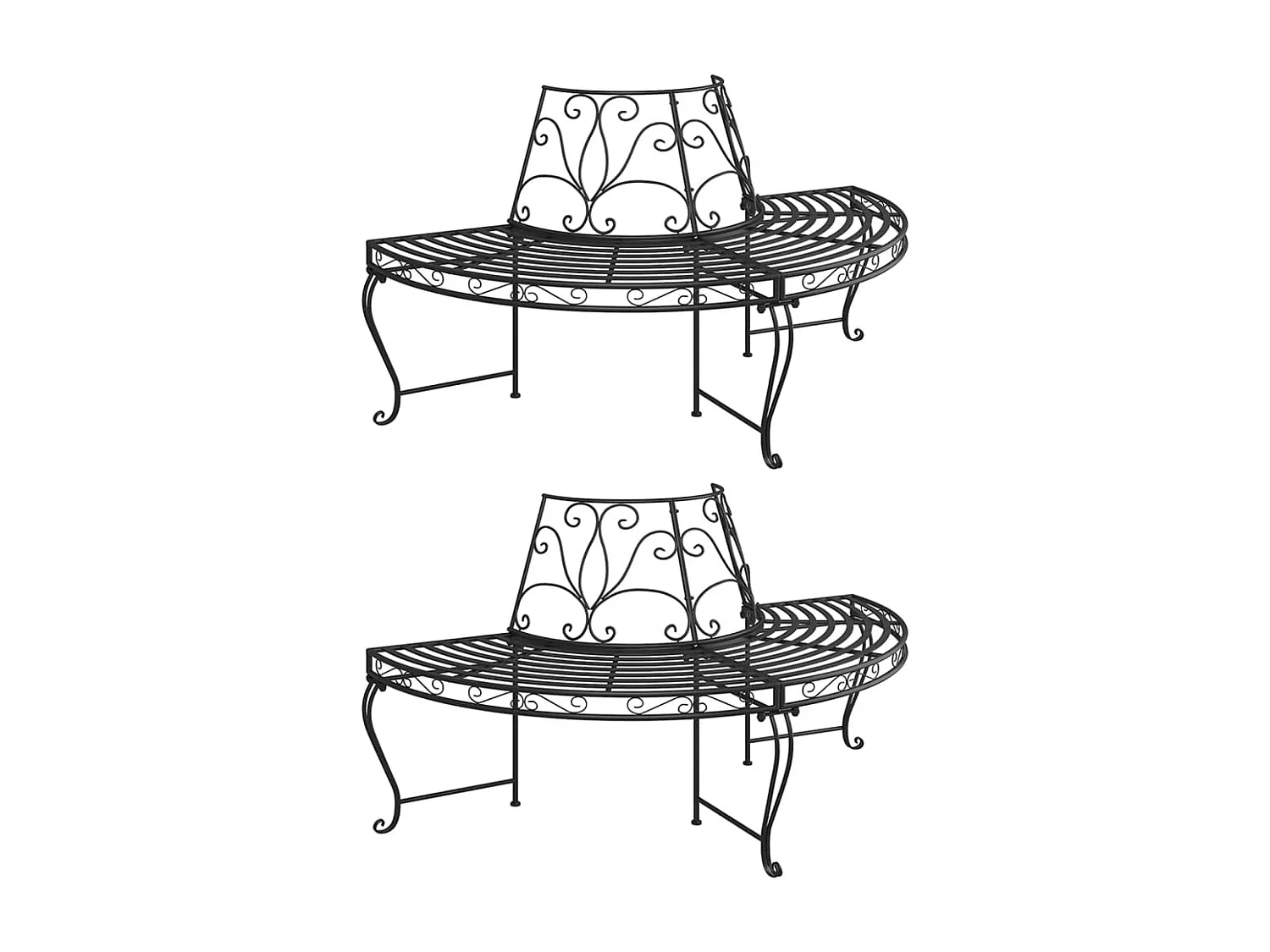 Banc demi-circulaire tour d'arbre lot de 2 Ø160 cm Noir Acier