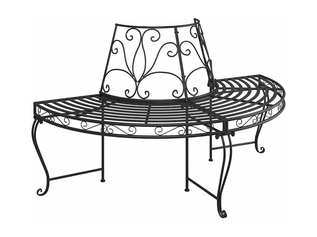 Banc demi-circulaire tour d'arbre lot de 2 Ø160 cm Noir Acier