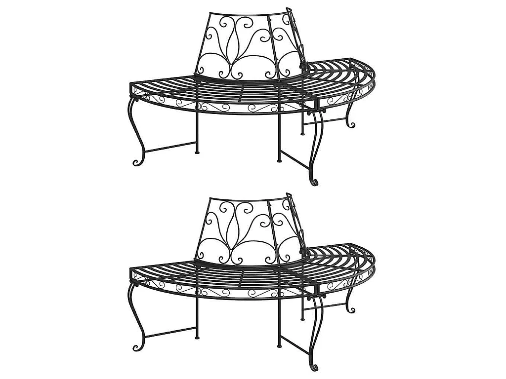 Baumbänke Halbrund 2 Stk. Ø160 cm Schwarz Stahl