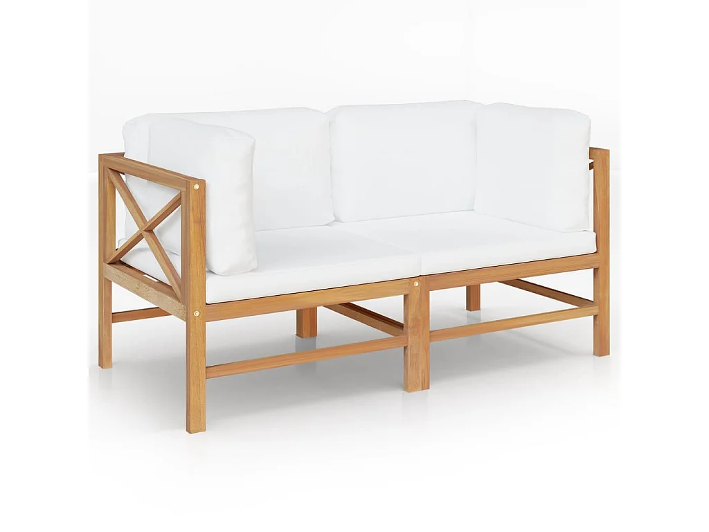 Panca da Giardino 2 Posti con Cuscini Crema Legno Massello Teak