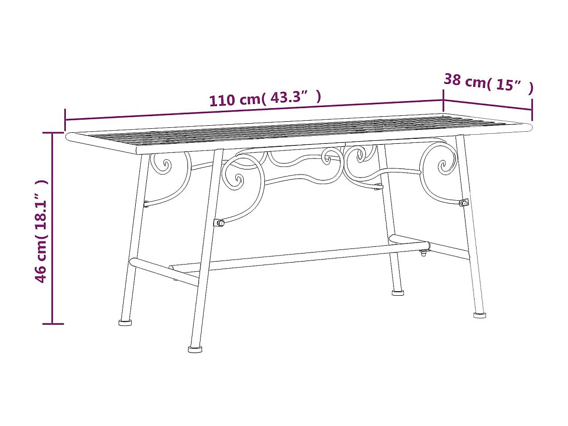 Banco de jardín de acero negro 110 cm