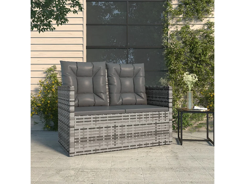 Gartenbank mit Kissen Grau 105 cm Poly Rattan