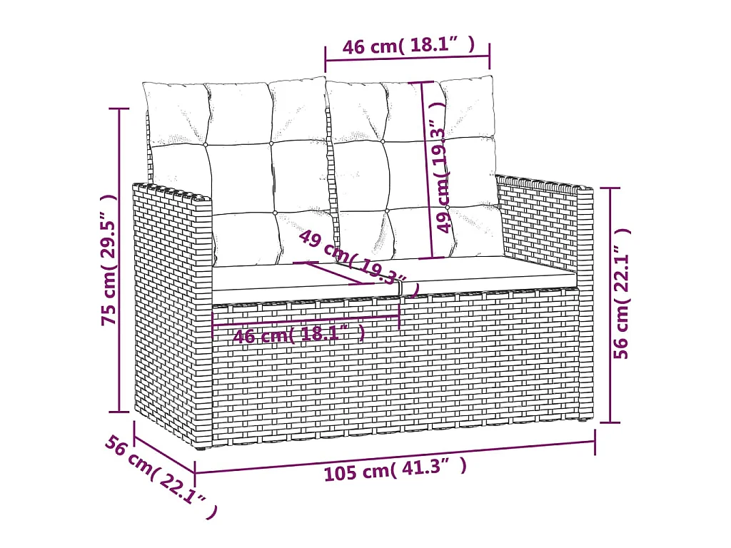 Gartenbank mit Kissen Grau 105 cm Poly Rattan