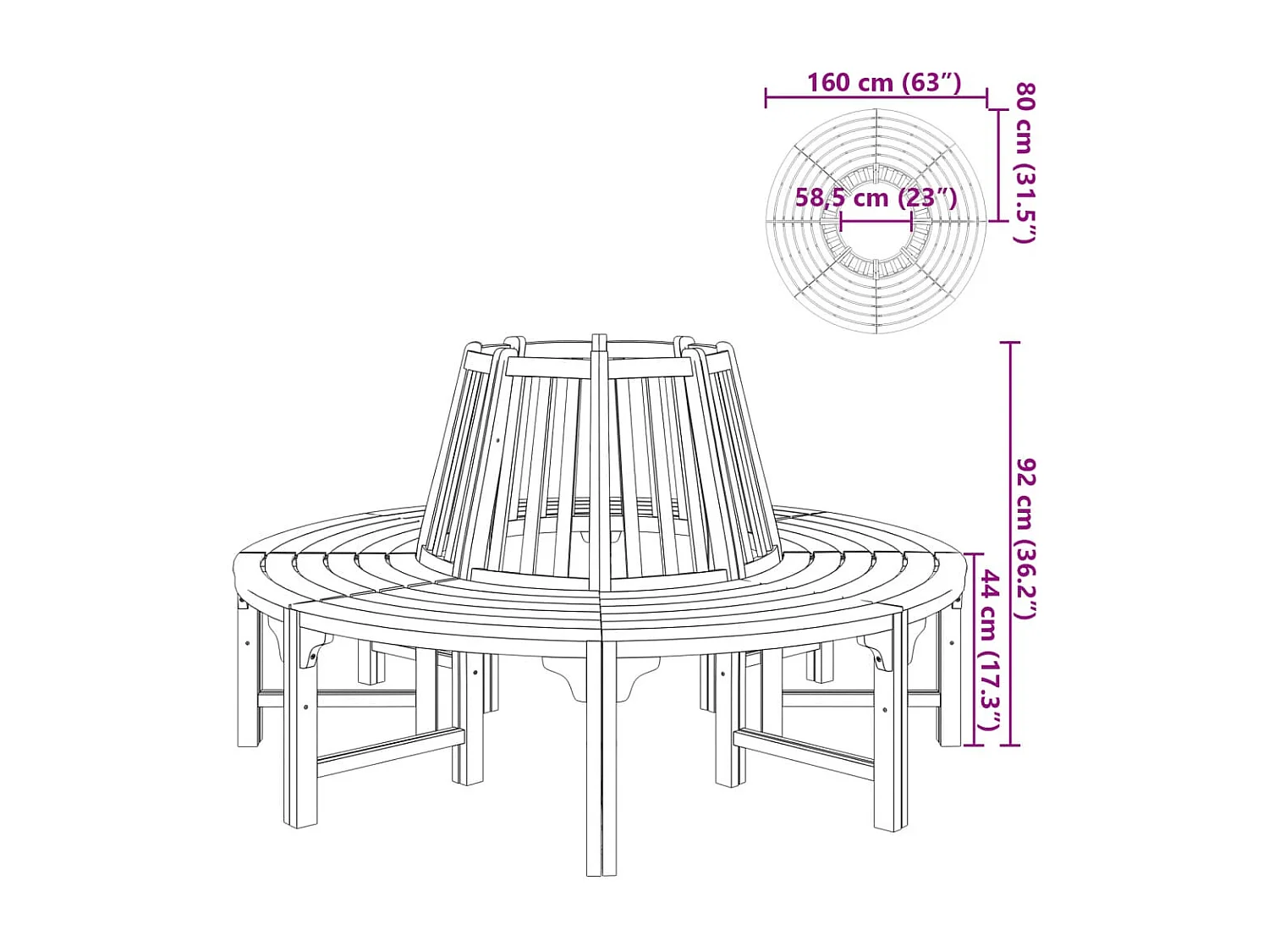 Banc d'arbre Ø 160 cm Bois