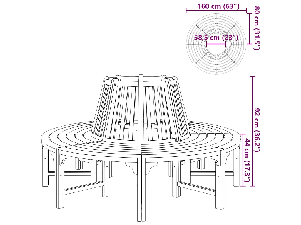 Banc d'arbre Ø 160 cm Bois