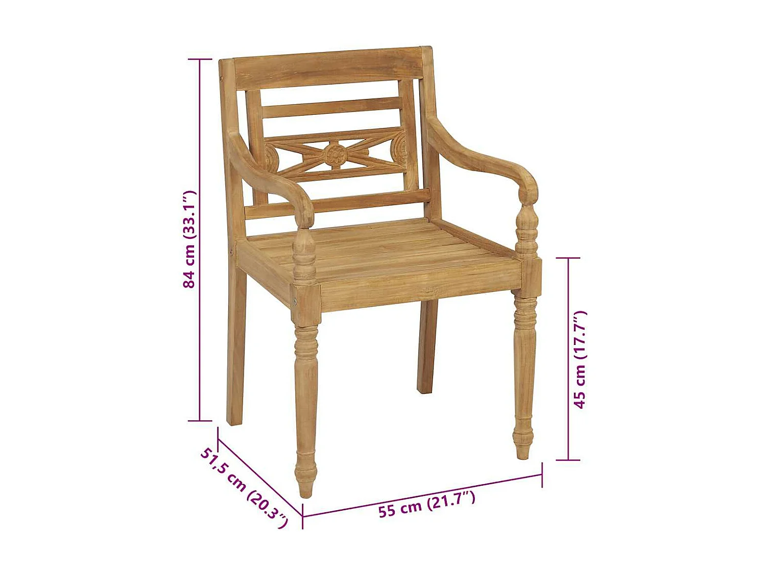 Batavia-Stühle 2 Stk. mit Königsblauen Kissen Teak Massivholz