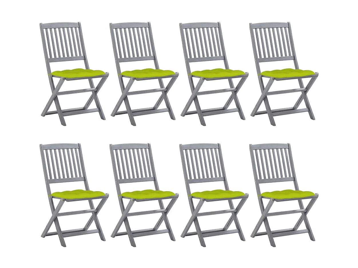 Cadeiras de exterior dobráveis 8pcs c/ almofadões acácia maciça