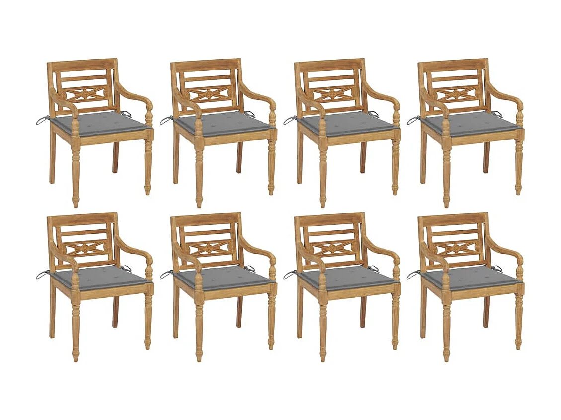 Chaises Batavia avec coussins lot de 8 Bois de teck solide