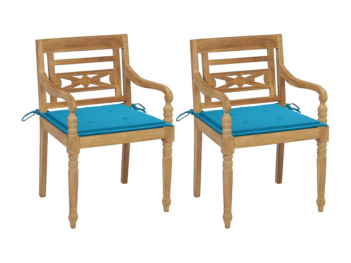 Sedie Batavia 2 pz con Cuscini Blu in Massello di Teak